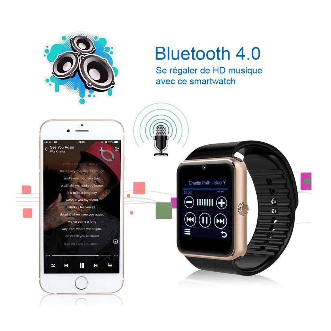 PADGENE Montre Connect e Smartwatch Bluetooth avec Slot SIM Cam ra Podom tre pour Android Fonctions Complets Samsung HTC L